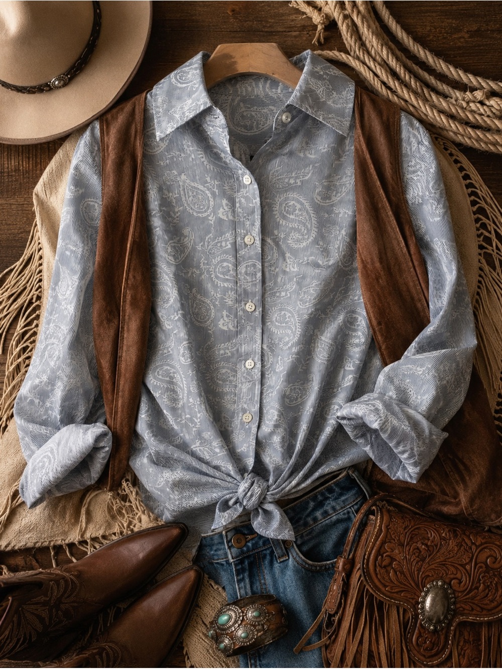 Talbots 2x Western Paisley Blue Button-Up Shirt